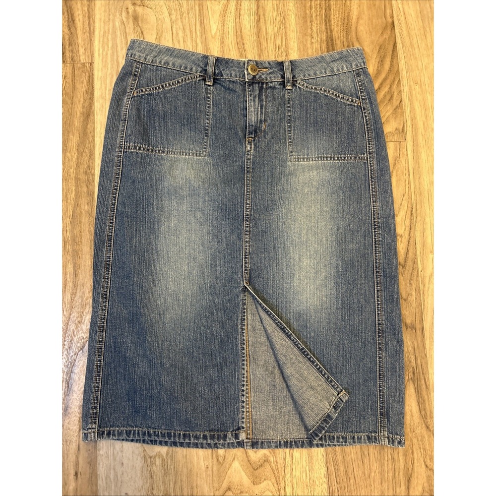 Vintage Unionbay    Womens Denim Skirt Blue Front Split Below‎ Knee Size11 32X26